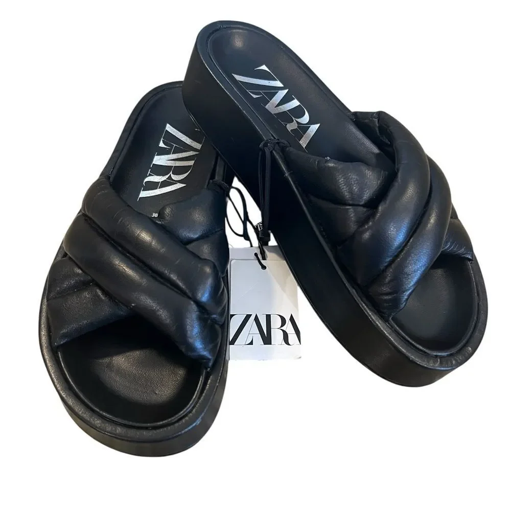 Zara all leather platform sandals size 8 NWT - Picture 1 of 10